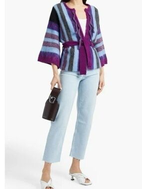 ANTIK BATIK Moya Brushed Intarsia Mohair-Blend Cardigan in Purple - L no belt